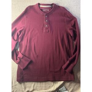 Eddie Bauer Large Thermal Waffle Knit Henley Burgundy Y2K 90s Style Grungw